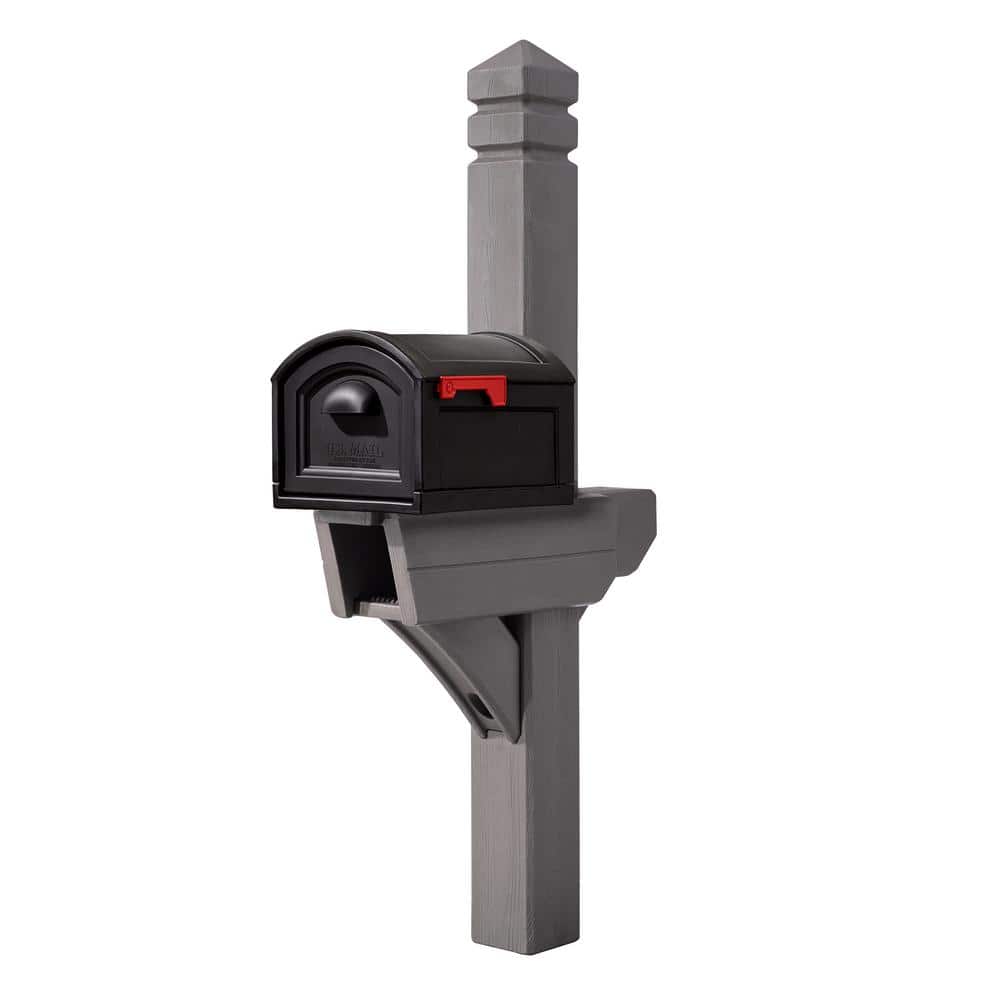 Highland Extra Large Black and Gray Plastic Mailbox with Wood Post
