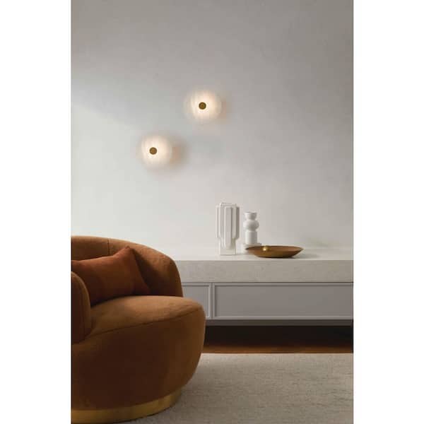Beacon Lighting Osten 1-Light Brass LED Wall Sconce with Alabaster Shade and Detail