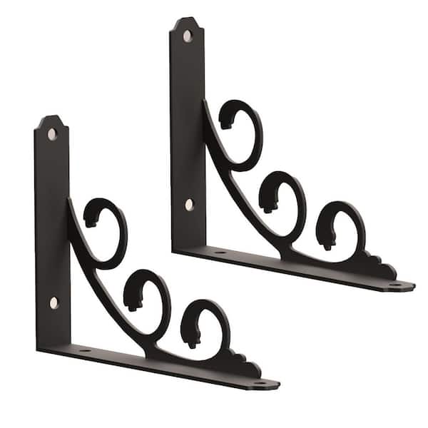 8-10 in. L Shelf Brackets Heavy Duty Metal Decorative Rustic Wall Floating Shelf Supports Black 6-Pack