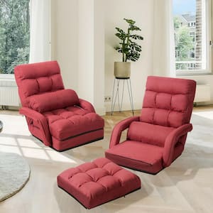 Folding Lazy Floor Quilted Folding Gaming Chair Floor Recliner-Red