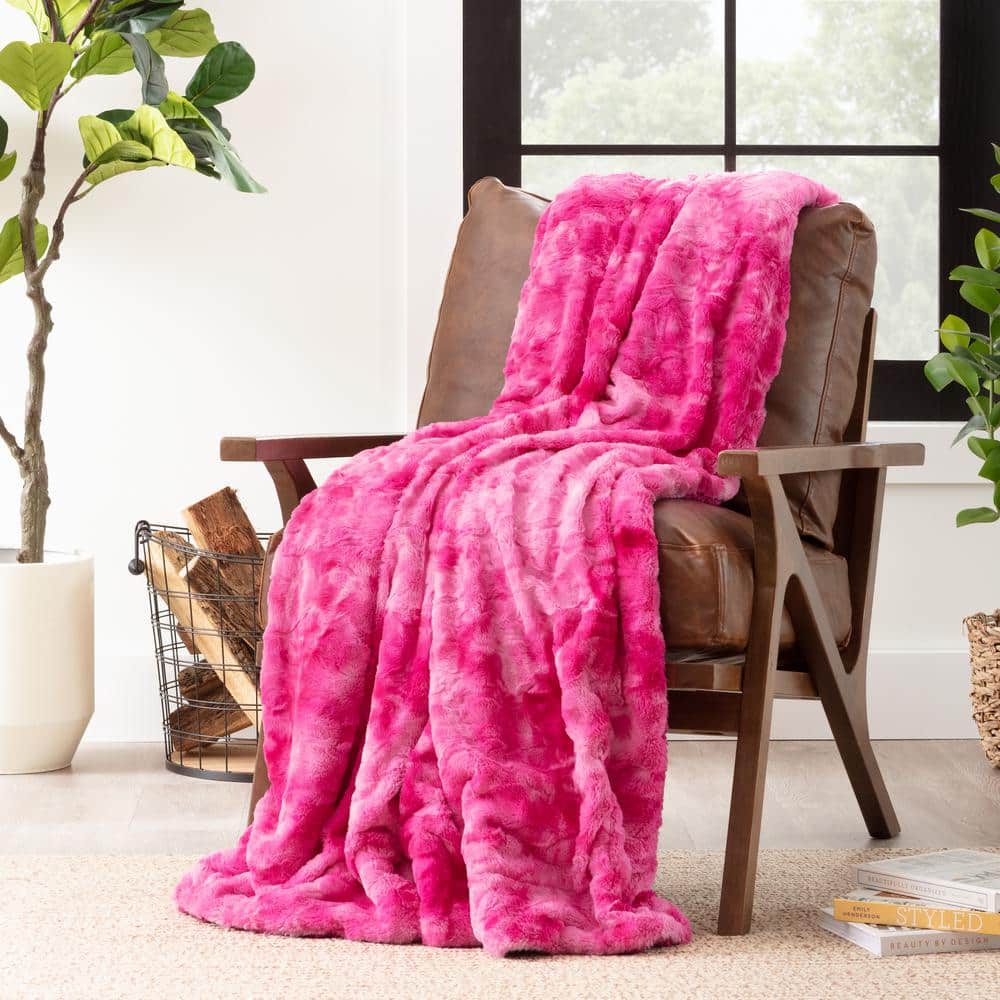 Pink Faux Fur Sherpa Reversible Throw Blanket 50" x 65"