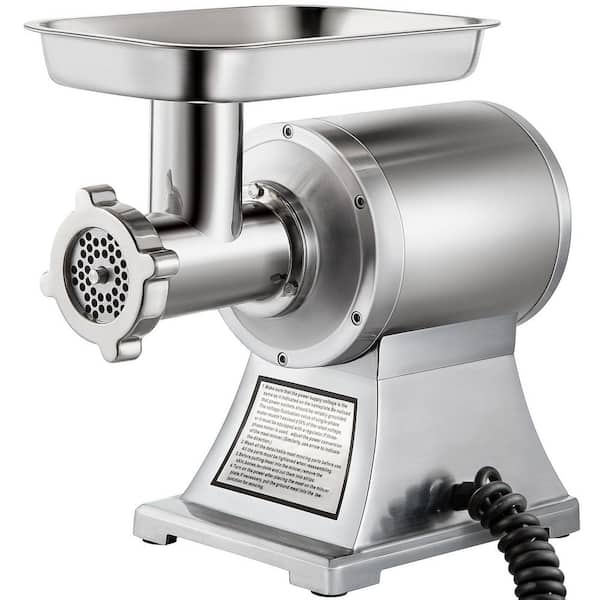 1100W Commercial Meat Grinder, 550LB. /h, 220 RPM Stainless Steel Mincer w/2 Blades, Plates & Stuffing Tubes in Silver