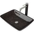 Glass Rectangular Vessel Bathroom Sink in Onyx Gray with Lexington Faucet and Pop-Up Drain in Brushed Nickel