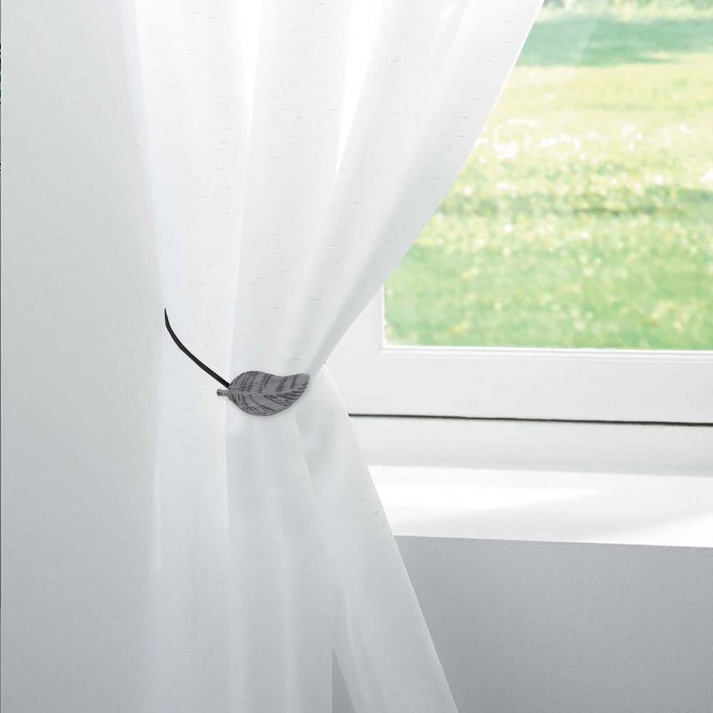 Gray and Black Magnetic Wooden Leaf Curtain Tiebacks Set