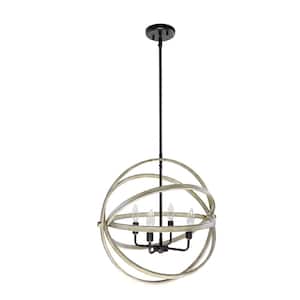 21 in. 5-Light Bronze and Faux Wood Foyer Pendant