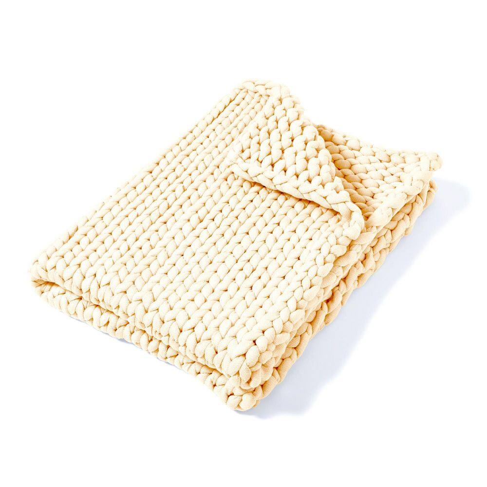 Luxurious Chunky Knit Wool Throw in Off-White, 50" x 40"