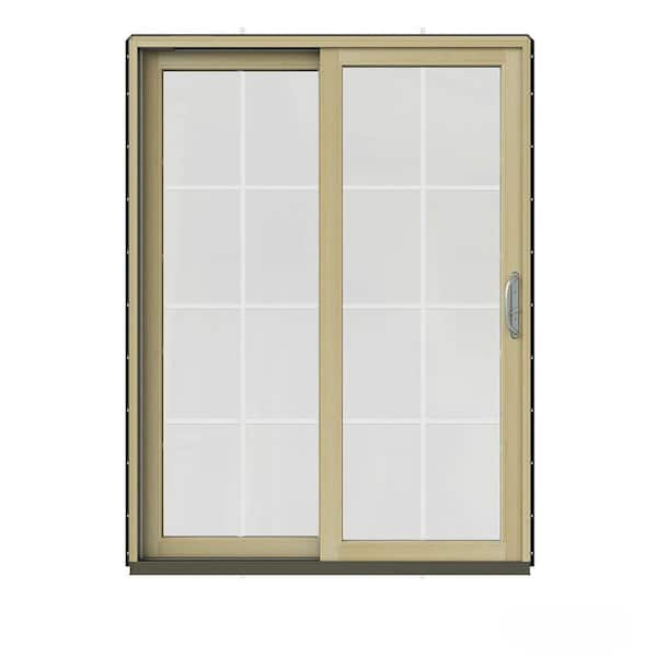 JELD-WEN 60 in. x 80 in. W-2500 Contemporary Bronze Clad Wood Left-Hand 8 Lite Sliding Patio Door w/Unfinished Interior