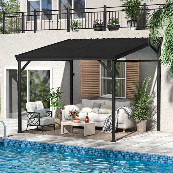10 ft. x 8 ft. Outdoor Metal Patio Covers with Sloped Roof Wall-Mount Gazebo Pergola