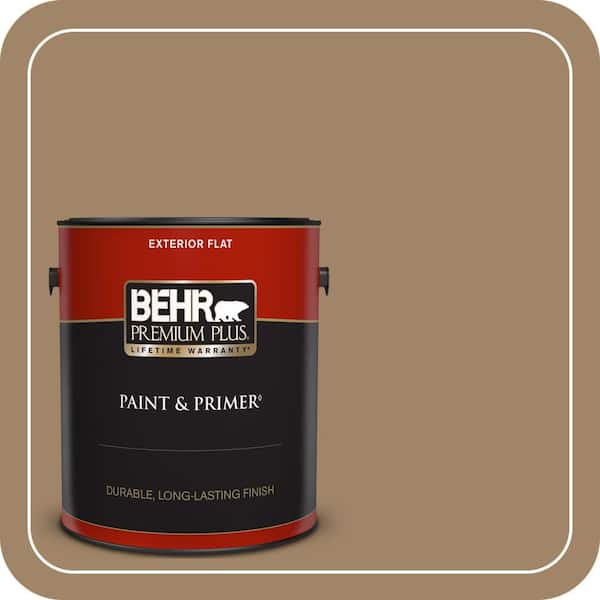 BEHR PREMIUM PLUS 1 gal. Home Decorators Collection #HDC-NT-28 Soft Bronze Flat Exterior Paint & Primer