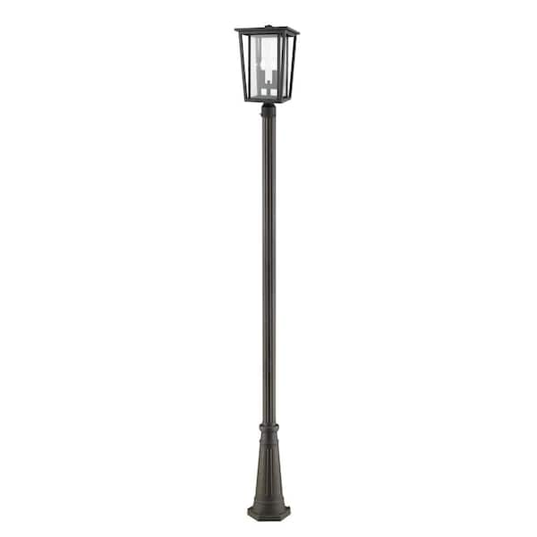 Unbranded Seoul 113.5 in. 2-Light Oil Bronze Aluminum Hardwired Outdoor Weather Resistant Post Light Set with No Bulb included