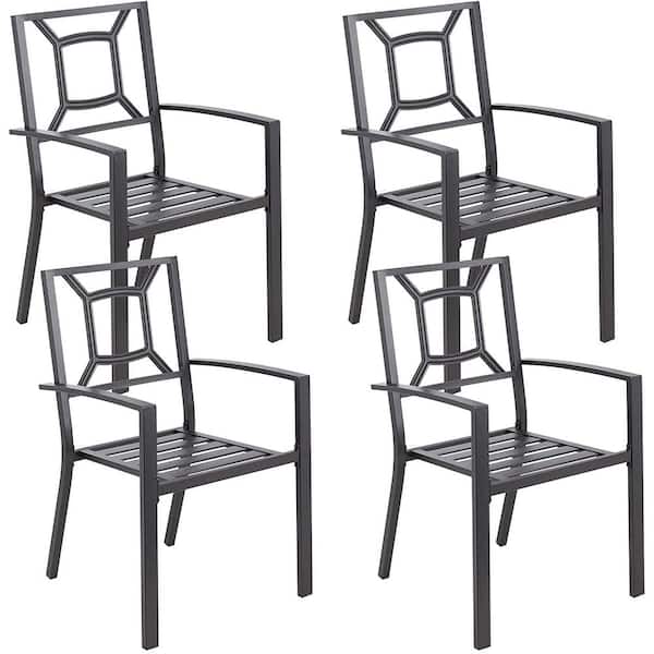 AECOJOY Black Stackable Metal Outdoor Dining Chair (4-Pack)