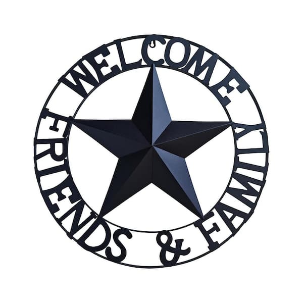 Black 22 in. x 22 in. Metal Outdoor Barn Star Welcome 3D Wall Sculpture