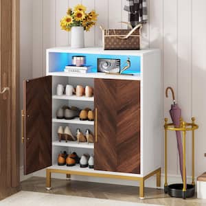 Lauren White Shoe Cabinet with Doors and Shelves, 16-Pairs Entryway Shoe Storage Cabinet with Led Light, Shoe Racks