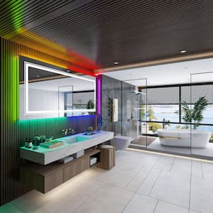 47 in. W x 32 in. H Large Rectangular Frameless Antifog Dimmable 11 Color RGB Dual Light Wall LED Bathroom Vanity Mirror