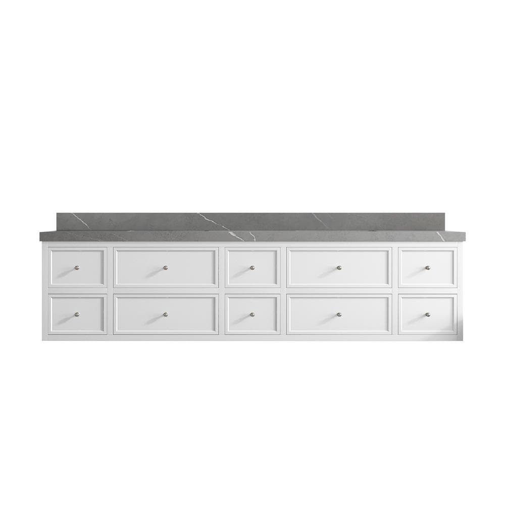 Roswell Floating 84 in. Double Sink Freestanding White Bath Vanity with Piatra Gray Qt. Top Unassembled price history on PriceWatchPro