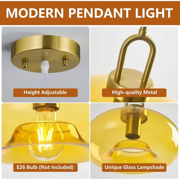 ZHLWIN Yellow Glass Pendant Lights Kitchen Island Gold Pendant