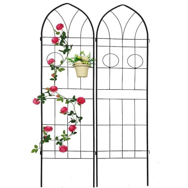 Tunearary 78 .7 in. x 19.7 in. Metal Garden Trellis, Rustproof Trellis for Climbing Plants Outdoor Flower Support, Black, (2-Pack)