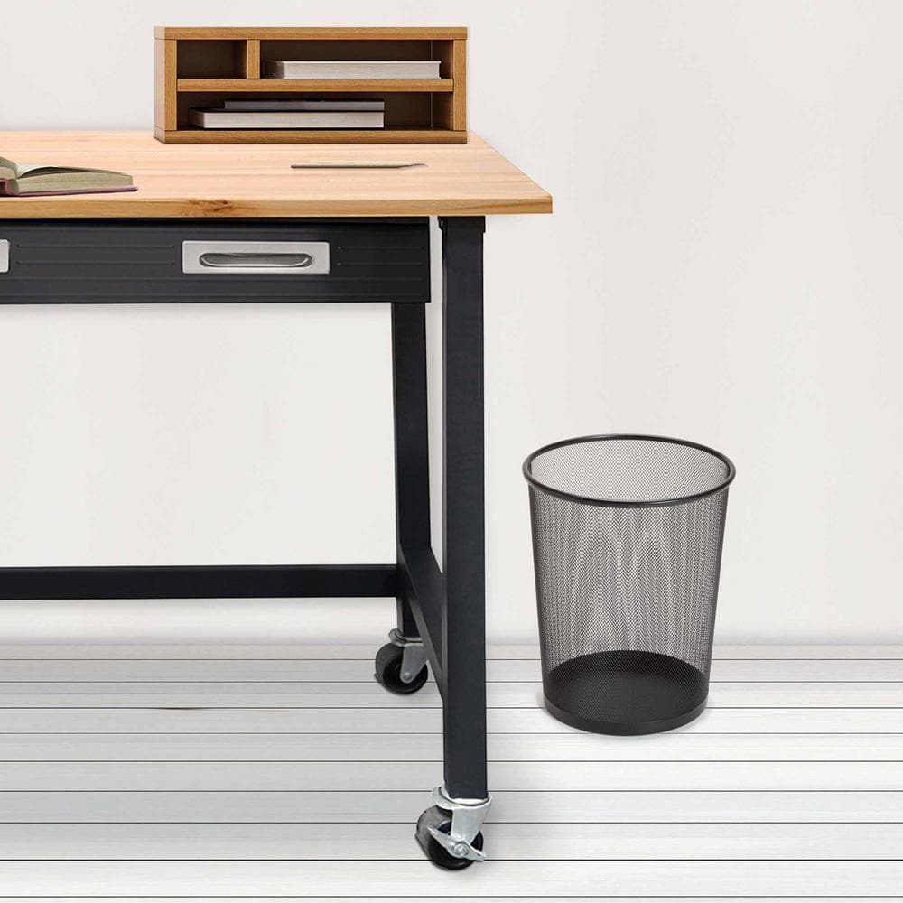Black Steel Mesh Round Office Trash Can Set