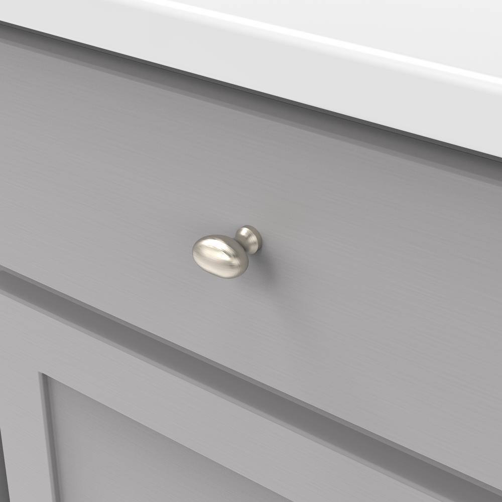 Satin Nickel Oval Cabinet Knob with Mounting Hardware