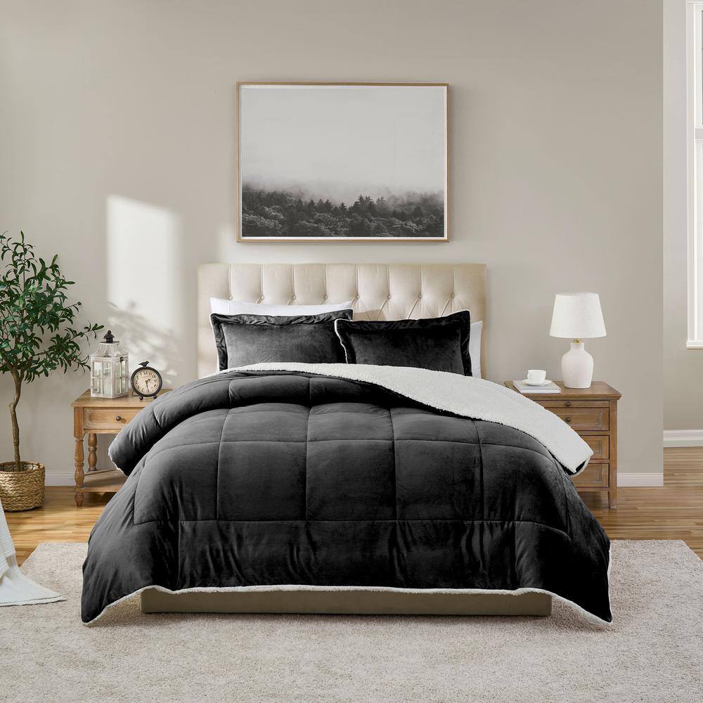 Full Pewter Reversible Microfiber Down Alternative Comforter Set