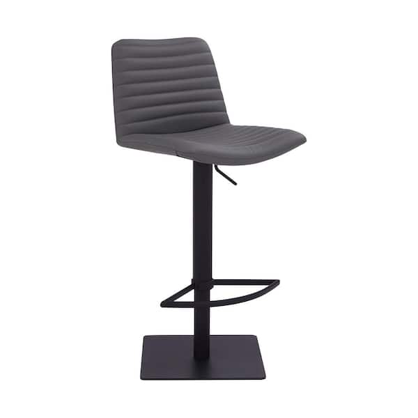 Armen Living Carson Contemporary Adjustable Bar Stool in Black Powder Coated and Grey Faux Leather