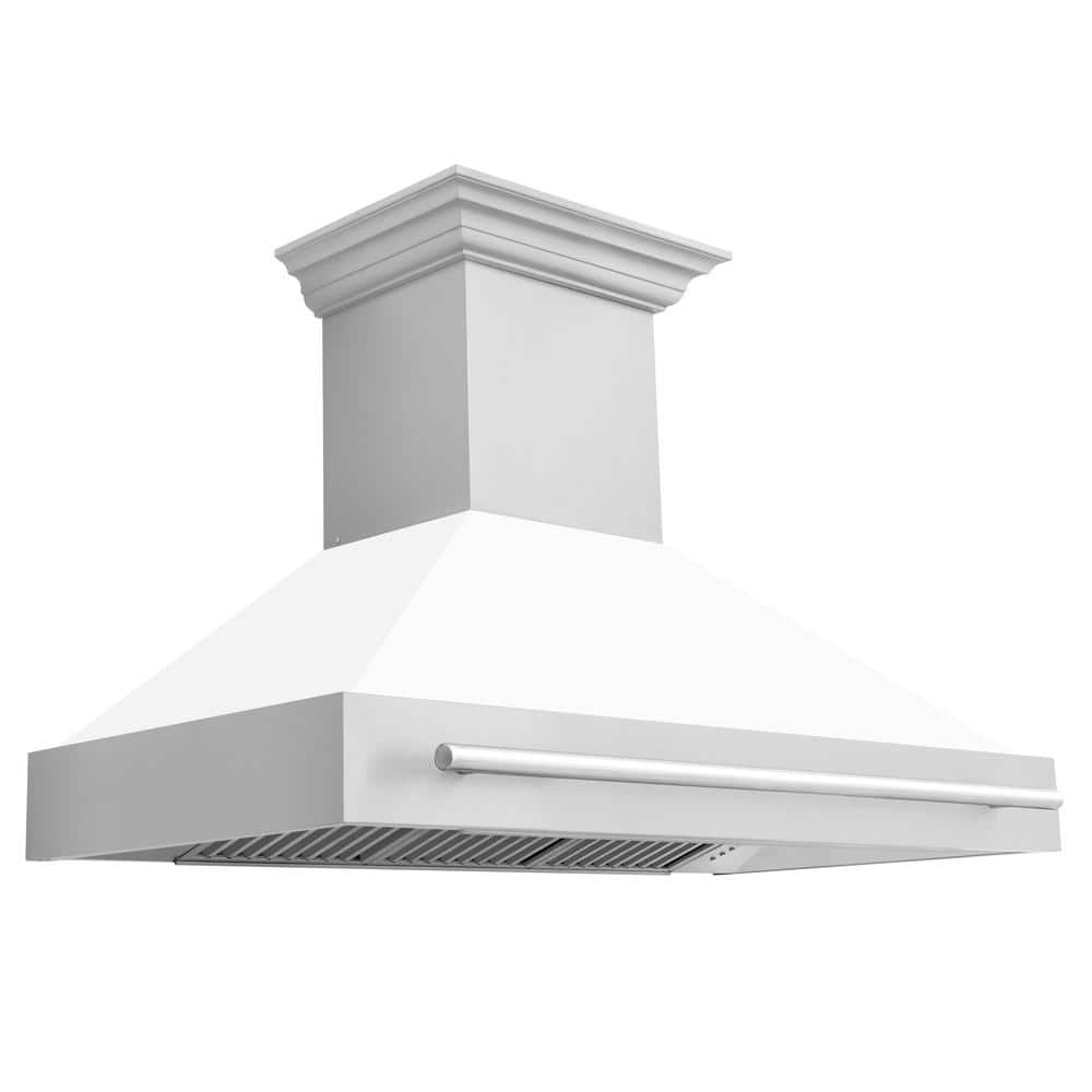 ZLINE Kitchen and Bath 48 in. 400 CFM Ducted Vent Wall Mount Range Hood with White Matte Shell in Stainless Steel, Brushed 430 Stainless Steel & White Matte