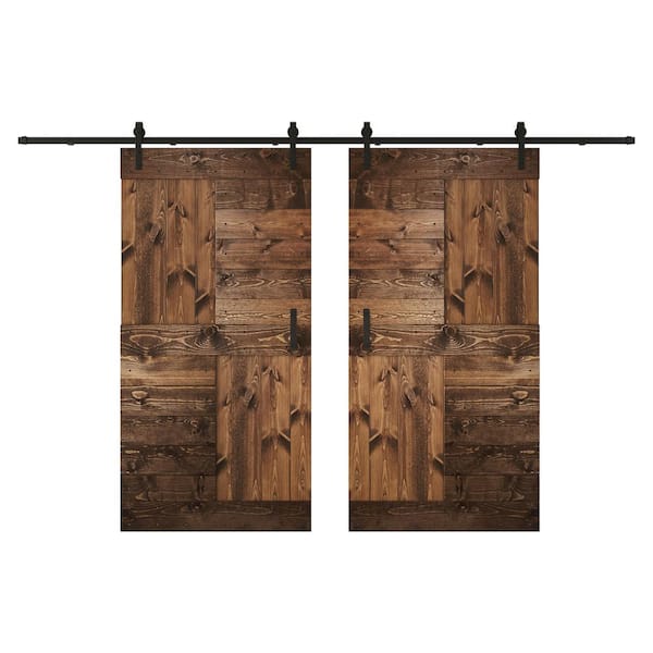 COAST SEQUOIA INC S Series 84 in. x 84 in. Dark Walnut DIY Knotty Wood Double Sliding Barn Door with Hardware Kit