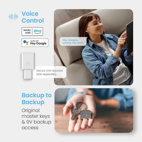 Lockly - Secure Plus Matte Black Bluetooth Single Cylinder Deadbolt Smart Lock with 3D Fingerprint, Works with Hey Google/Alexa