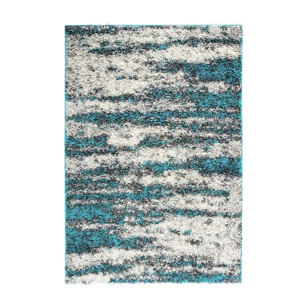 World Rug Gallery Turquoise 5 ft. x 7 ft. Modern Abstract Design Plush Shag Area Rug