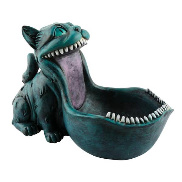 Blue Green Halloween Candy Bowl Cheshire Cat Statue Candy Dish Planter Decorative Bowl, Blue Green