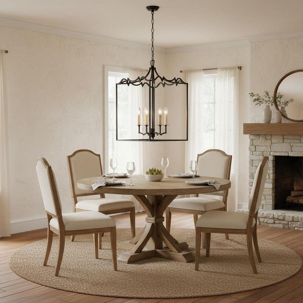4-Light Aged Iron Black Finish Candle Style Chandelier with no