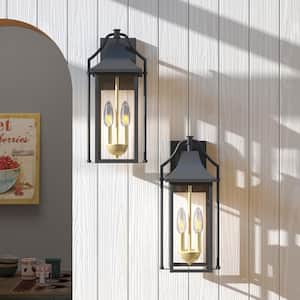 Hawaii 17.6 in. 2-Light Sand Black Dusk to Dawn Outdoor Hardwired Wall Sconce