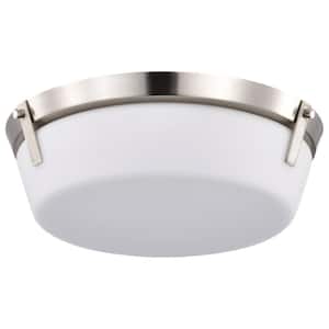Rowen 14.63 in. 3-Light Brushed Nickel Traditional Flush Mount with Etched White Glass Shade and No Bulbs Included
