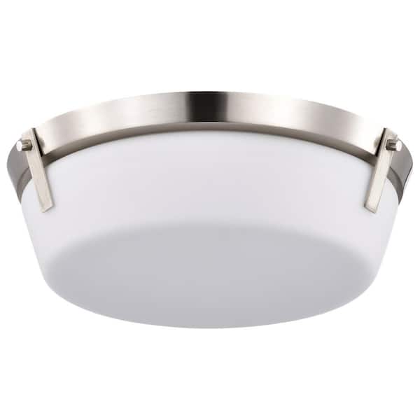 SATCO Rowen 14.63 in. 3-Light Brushed Nickel Traditional Flush Mount with Etched White Glass Shade and No Bulbs Included