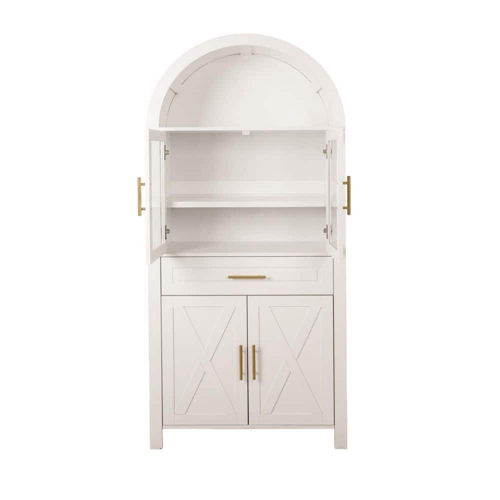 32 in. W x 16 in. D x 71 in. H White Freestanding Linen Cabinet, Farmhouse Storage Cabinet with Adjustable Shelves price history on PriceWatchPro