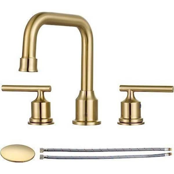 Dyiom Brushed Gold Bathroom Faucet 2 Handle Sink Faucet 3-Hole Bathroom Accessory Set, Number of pieces 3