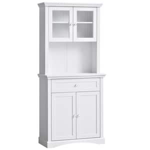 White Freestanding Kitchen Buffet with Hutch Pantry Cabinet with 4-Doors 3-Level Adjustable Shelves and 1-Drawer