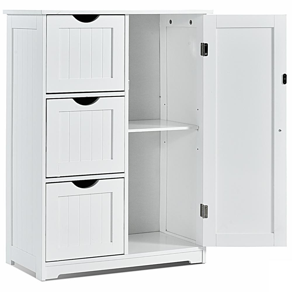 Abilene White Framed Bath Cabinet with Adjustable Shelving and 3 Drawers