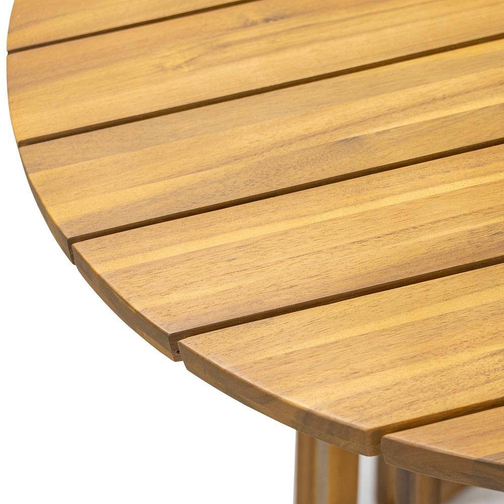 Teak Finish Round Acacia Wood Outdoor Dining Table