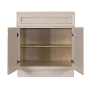 Princeton Assembled 30 in. x 34.5 in. x 24 in. Base Cabinet with 2-Door and 1-Drawer in Creamy White Glazed