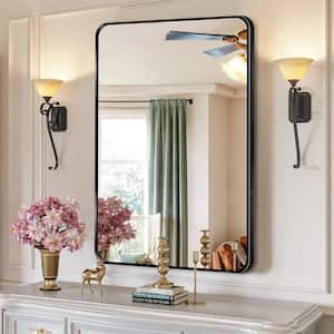 24 in. W x 36 in. H Black Vanity Rectangle Wall Mirror Aluminum Alloy Frame Bathroom Mirror