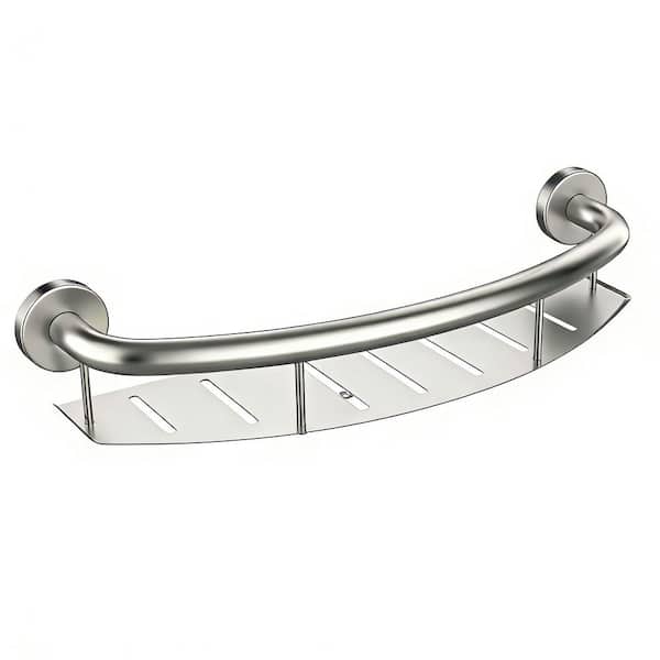 18 in. Concealed Screw Grab Bar in Brushed Nickel, Handicap Grab Bar with Storage Shelf, 2-in-1 Shampoo Shelf Grab Bar