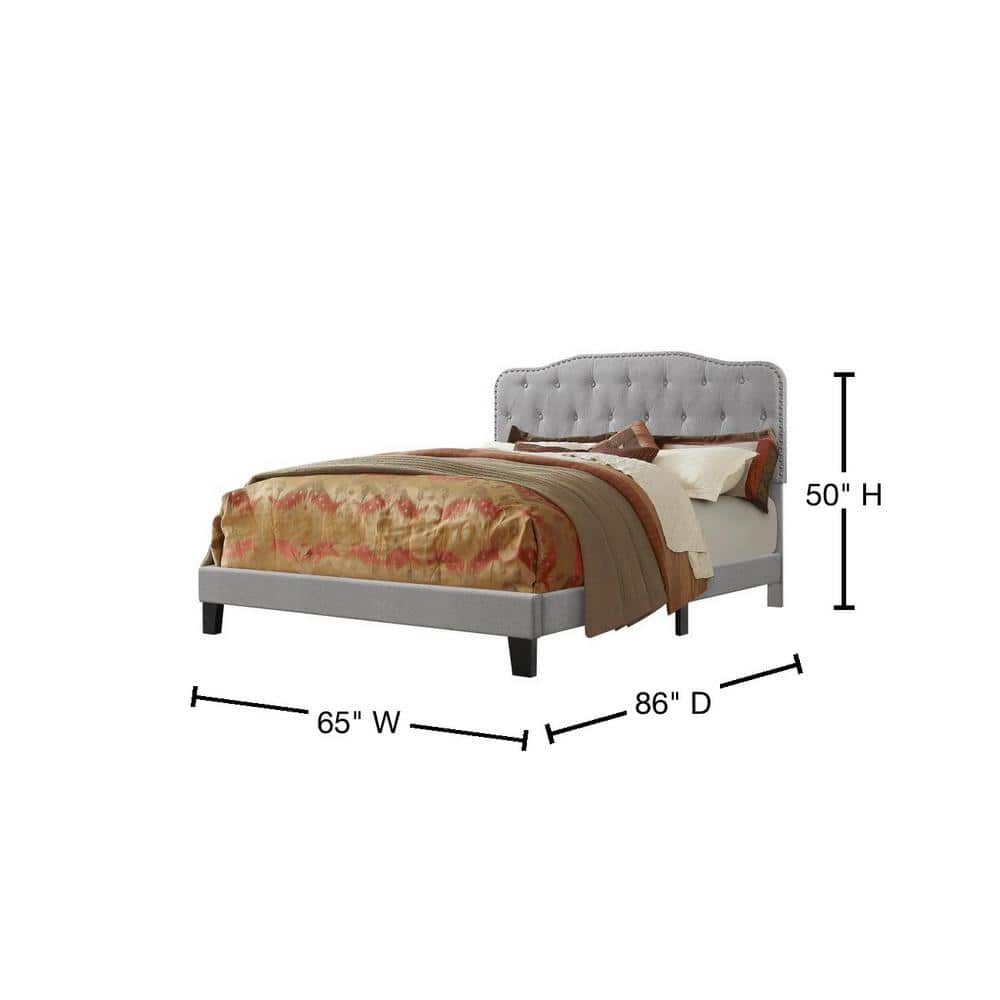 Elegant Queen-Sized Linen Upholstered Bed with Tufted Headboard and Nailhead Trim