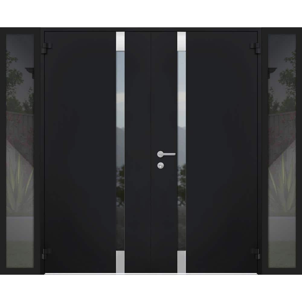 6777 96 in. x 80 in. Left Hand/Outswing 2 Side Tinted Glass Black Enamel Steel Prehung Front Door with Hardware price history on PriceWatchPro