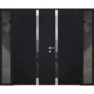 6777 96 in. x 80 in. Left Hand/Outswing 2 Side Tinted Glass Black Enamel Steel Prehung Front Door with Hardware