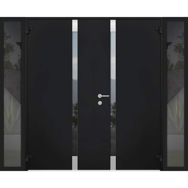 6777 96 in. x 80 in. Right-Hand/Outswing 2 Side Tinted Glass Black Enamel Steel Prehung Front Door with Hardware