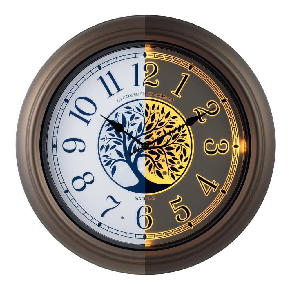 Bronze 18" Weather-Resistant Analog Wall Clock with Night Light