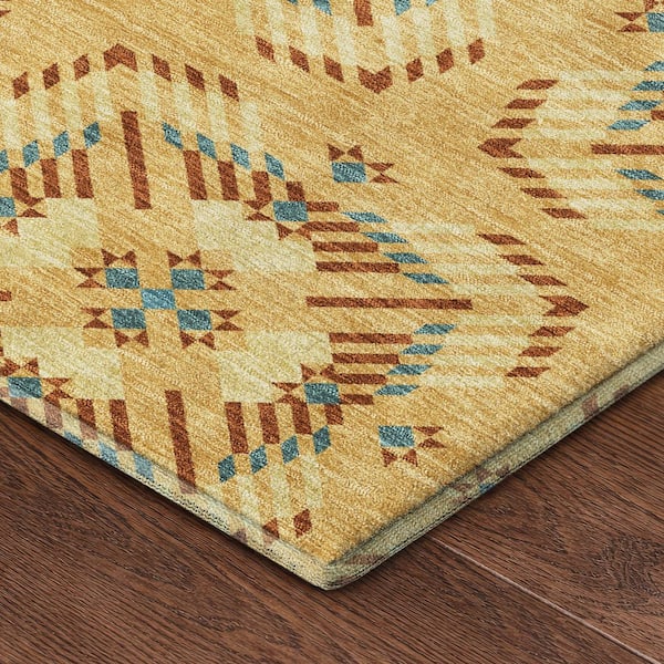 Mayfield Premium Machine Washable Abstract AMF2563 Gold 8 ft. x 8 ft. Round Rug