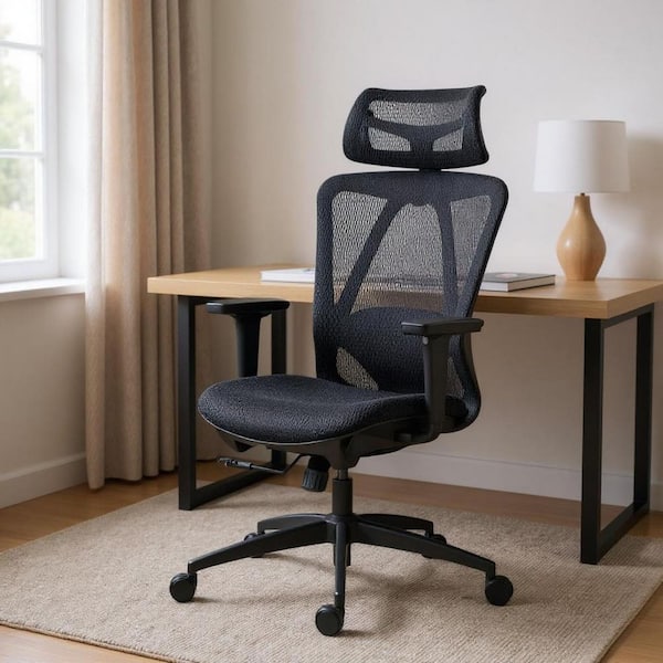 Mesh Ergonomic Chair in Black with Adjustable Arms