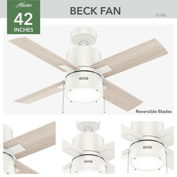 Hunter - Beck 42 in. Indoor Fresh White Ceiling Fan with Light Kit